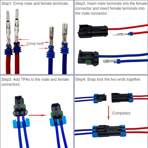 14-12 AWG 2 Pin Connector Waterproof Weather Pack Wire Connectors Kit(4set) | Twippo 2 Wire WeatherPack Male Female Automotive Electrical Wire Connectors Quick Connect and Disconnect Plug 14-12 Gauge - size: 2pin/4kit/14-12AWG