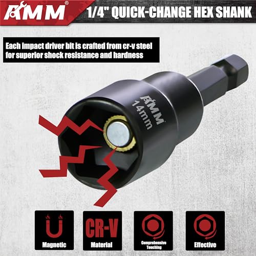 AMM 47PCS Magnetic Nut Driver & Screwdriver Bit Set, Includes Nut Driver Set for Impact Drill, Screwdriver Bit, Mini Ratcheting Wrench, Drill Bit Adapter & Bit Holder | 1/4" Hex Shank | Cr-V Steel - size: 47PC Magnetic Nut Driver & Screwdriver Bit Set