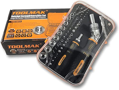 61pcs Ratcheting Screwdriver, Socket & Precision Bit Set | Cr-V Steel, Rotatable Handle, Storage Case Included, Ideal for Bike, Watch & Glasses Repair - style: 61pcs Ratchet Screwdriver