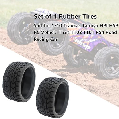 Set of 4 Rubber Tires Compatible with 1/10 Traxxas Tamiya HPI HSP RC Vehicle Tires TT02 TT01 RS4 Road Racing Touring Car (Color H) - color: Color H