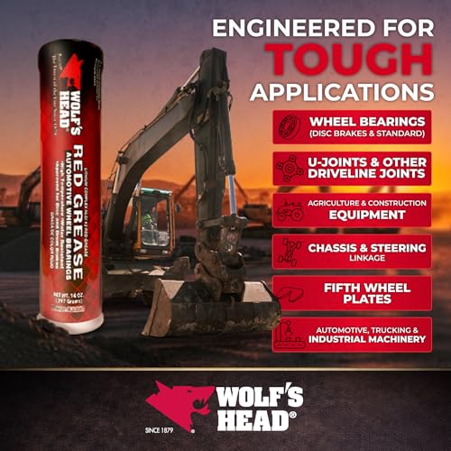 Wolf’s Head Red Grease NLGI #2 (836-88301-91) Premium Tacky Red Grease for Long-Lasting Lubrication, High Temp Protection & Heavy Duty Wheel Bearing/Chassis Use – Made in USA – 14 oz Tube, Pack of 10 - size: 14 Ounce Tube (Pack of 10)