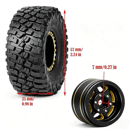 RC Full Brass 1.0 Beadlock Wheel Rim & Wheels Tires for 1/18 1/24 Trx4m SCX24 FCX24 RC Crawler Car,4PCS (1.0 Inches) Wheel Rim & Wheels Tires(Black-A)