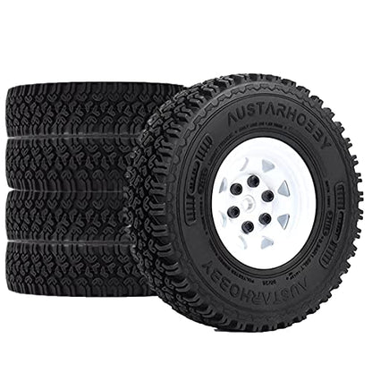 4PCS/Set 1.55 Inch Beadlock Metal Wheel Rim Rubber Tires Compatible with 1/10 RC Crawler Car Axial AX90069 D90 TF2 Tamiya CC01 LC70 (White) - color: White