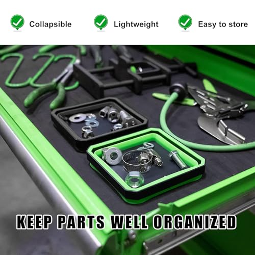 Yourkar Collapsible Magnetic Parts Tray, 4.5 Inch Foldable Magnetic Square Silicone Tray, Tool Tray Set with Double-Sided Magnetic Base for Screw Bolts Nuts Pins, Car Accessories (Black+Blue, 2 PCS) - color: Black+Blue, 2 PCS