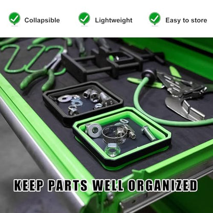 Yourkar Collapsible Magnetic Parts Tray, 4.5 Inch Foldable Magnetic Square Silicone Tray, Tool Tray Set with Double-Sided Magnetic Base for Screw Bolts Nuts Pins, Car Accessories (Black, 1 PCS) - color: Black, 1 PCS