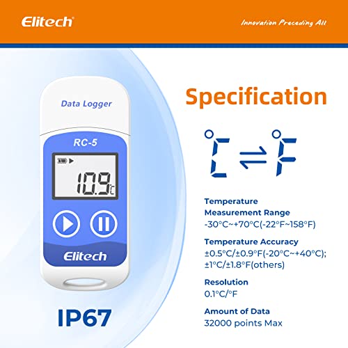 Elitech RC-5 USB Temperature Data Logger Recorder 32000 Points High Accuracy (5 Pack) - size: 5Pack
