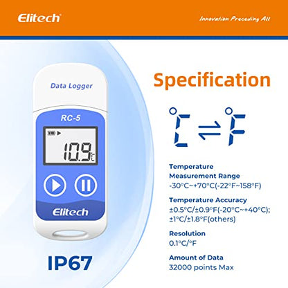 Elitech RC-5 USB Temperature Data Logger Recorder 32000 Points High Accuracy (50 Pack) - size: 50Pack