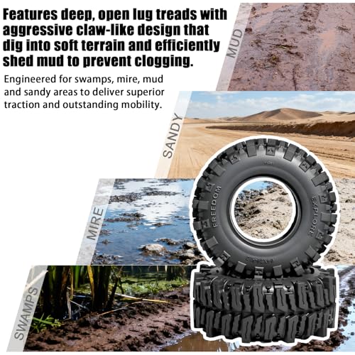 1.3” Crawler Tires - 64x26mm Mud Terrain Tyres for TRX4M SCX24 | Soft Sticky Rubber Tyres with Foam Insert Fit 1/18 1/24 AX24 TRX4M Axial SCX24 FCX24 Ultimate CR-18P EVO XC-1 RTR RC Crawler
