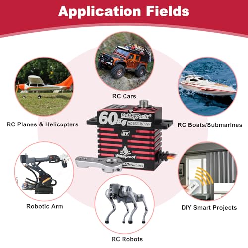 HobbyPark Direct Powered Waterproof High Torque RC Steering Servo 828oz-in 60kg Standard Servo Brushless Motor All Metal Gears High Speed HV 8.4-16.8V 180° for RC Car Crawler Truck Buggy Short Course
