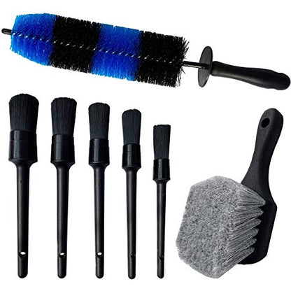 Car Wash Brush with Long Handle, Car Detailing Kit, Wheel Brush 7 Packs | Wheel Cleaner Brush, 17 In Long Wheel Brush, Soft Cleaning Tire Brush, 5 Car Detailing Brush Set (Black & Blue) - color: Blue