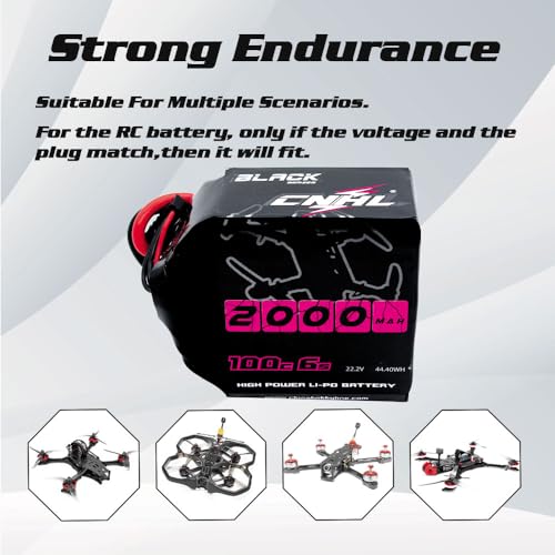 CNHL 2000mAh 6S Lipo Battery 22.2V 100C with XT60 Connector (2 Pack) | Provides reliable power delivery and extended flight runtime for 5-6 inch FPV drones, aerobatic planes, and RC cars.