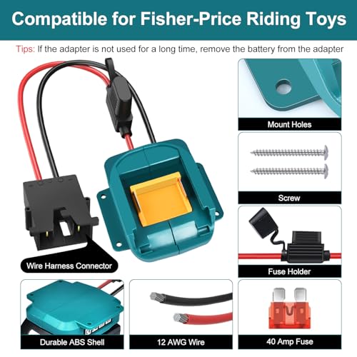Power Adapter Wheels for Makita 18V LXT Battery with Wire Harness Connector and Fuse Holder Compatible for Fisher-Price 12 Volt Power Battery Wheels Kids Ride-on Toy, 12AWG Wire with 40A Fuse - color: black