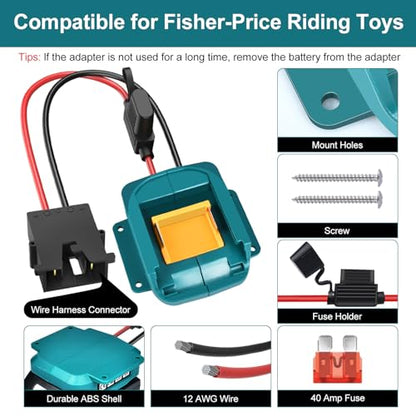 Power Adapter Wheels for Makita 18V LXT Battery with Wire Harness Connector and Fuse Holder Compatible for Fisher-Price 12 Volt Power Battery Wheels Kids Ride-on Toy, 12AWG Wire with 40A Fuse - color: black