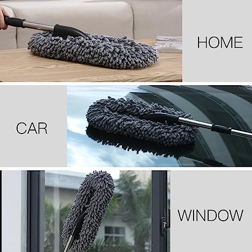 IPELY 3 Pack Large Microfiber Car Duster Exterior Scratch Free with Extendable, Car Duster Interior Multipurpose dust Cleaning - size: Interior and Exterior Duster (Kit)