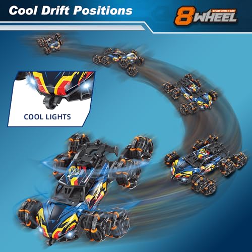Cool 8 Wheels Hand Controlled rc Stunt Car Toys, Gesture Sensing Remote Control Cars for Boys Age 6 7 8-12 13 14 Year Old, Birthday Gifts Ideas for Kids - color: Black, Blue