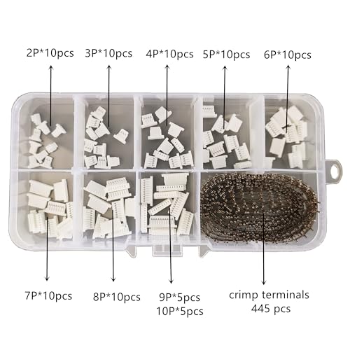 525Pcs JST SH 1.0mm Connectors Kit with Crimp Terminal Compatible 1.0mm Pitch 2/3/4/5/6/7/8/9/10 Pin Housing JST Adapter for FPV Drone Flight Controller