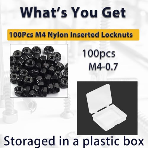 M4 Locknuts Nylon Inserted Tiny Nut for RC Cars 3D Printer | 100PCS Metric Hex Lock Nuts Self-Lock Nylon Insert M4x0.7mm Carbon Steel Self Locking 7mm Hex Nut Driver - size: M4 (100PCS)