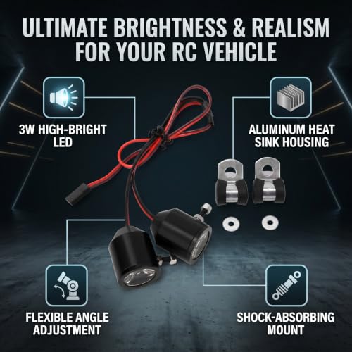 RC Car Headlight, 3W Spotlights Searchlights Replacement Part for RC Car Model (Black) Rc Led Lights 1/10 Rc Led Spot Lights