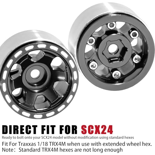 1.0 Beadlock Wheel Rim Set Aluminum Alloy RC Upgrade Part For Traxxas 1/18 TRX4M 1/24 Axial SCX24 FMS FCX24 Gladiator Bronco C10 JLU Deadbolt B17 RC Crawlers Upgrade Off-road(4Pcs/set) - color: Black