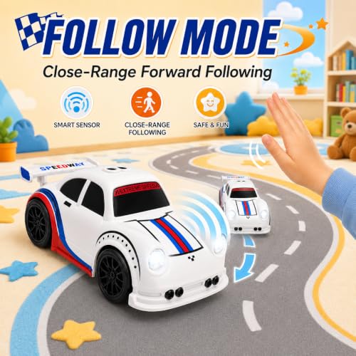 BYTEWAR Toddler Remote Control Car, Follow & Escape Modes, 360° Stunt Drift | Electric Hobby RC Car Toys, Christmas Birthday Gifts Toys for Kids Boys Girls 3 4 5 6 7 8 Years Old - color: White Car