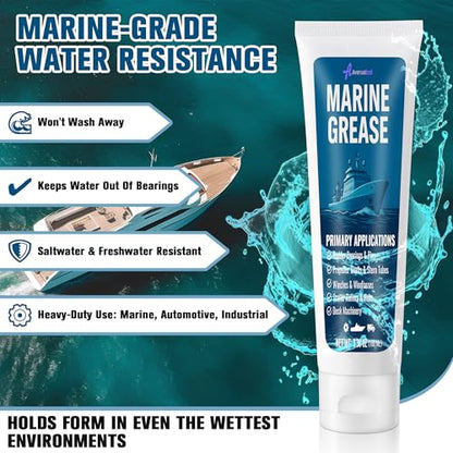 2 Pack 3.38 oz Marine Grease Tube, Premium Marine Grade Grease, Waterproof High Temp (0°F - 500°F) Bearing Lube for Propeller Shafts, Rudder Bearings, Trailers & Boat Maintenance