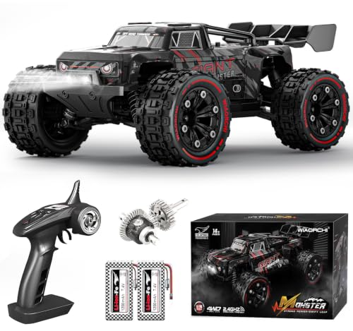 1:16 Scale All Terrain Fast RC Cars for Adults 40KPH, 4WD Electric Off-Road Remote Control Monster Truck with Metal Chassis, 2.4Ghz High Speed Car, Waterproof RC Truck with 2 Batteries for Boys & Kids - color: Black, size: 1:16