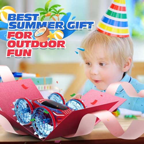 Tecnock Amphibious Remote Control Car Boat, 4WD Gesture RC Cars with Magnetic Charging, 60 Min Playtime, LED Lights, Pool Toys for Kids Ages 6-12, Gift Toys for Boys Girls - color: Red