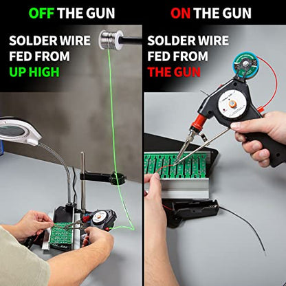 YIHUA 929D-I Motorized Automatic Feed Soldering Gun with Variable Precise Temp (392-842°F), On-off Switch, Temp Adjustment Dial for Single-Handed soldering work, Wire Splicing, Wire-to-switch - color: Red