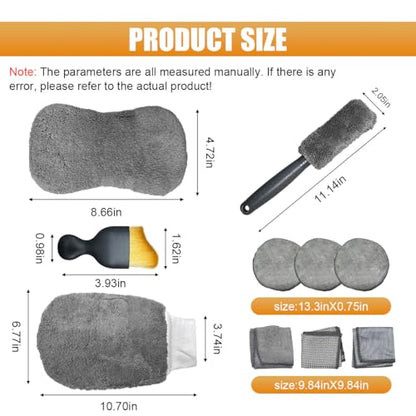 11 in 1 Car Wash Kit, Car Interior Detailing Kit, Auto Cleaning Tool for Window Vent Glass Dashboard, Includes Microfiber Towel, Applicator Pad, Wash Mitt, Vent Shutter Tire Brush (11PCS) - size: 11PCS
