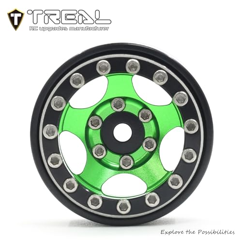 Treal 1.0 Beadlock SCX24 Wheels (4P) Classic 5-Star 1" Micro Beadlock Wheels for Axial 1/24 Deadbolt Betty C10 Gladitor Bronco 27.3g (Black-Green) - color: Black-Green