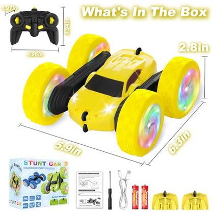 Remote Control Car, Outdoor Toys RC Cars for Kids Ages 6-12, 4WD Double Sided Stunt Vehicle with Upgraded USB-C Modular Batteries, 5 6 7 8 9 10+ Year Old Boy Birthday Yellow - color: Yellow