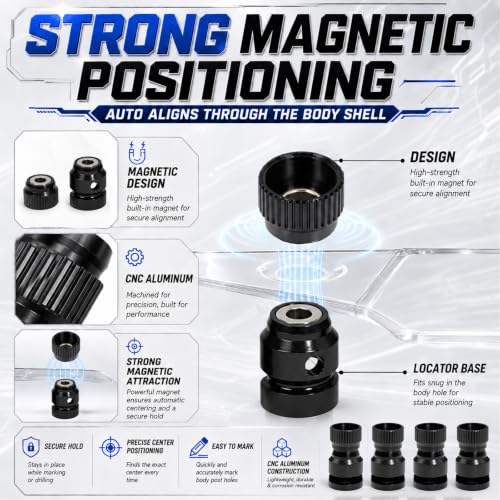 4PCS Magnetic RC Body Shell Mount Column Hole Locator for Tamiya SCX10 TRX4 | CNC Aluminum Locator Accurately Marks Post Positions For 1/10 Drift Crawler Touring Body Shell Mounting for Axial MST HPI HSP