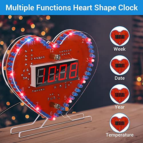 MIOYOOW Heart Shaped 4-Digit DIY Clock Kits with Rotating LED Lights, SMT/SMD Soldering Practice Kit, DIY LED Heart Alarm Clock Soldering Projects for School Learning Electronics - color: Heart Shaped 4-digit Diy Clock Kits