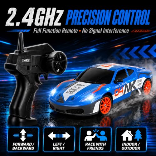 Liberty Imports RC Drift Car 1/24 2.4GHz 4WD Remote Control Sport Racing On-Road Vehicle with LED Light, Batteries and Drift Tires (Style 7) - style: Blue