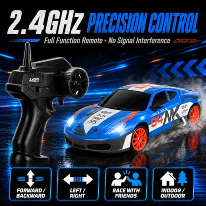 Liberty Imports RC Drift Car 1/24 2.4GHz 4WD Remote Control Sport Racing On-Road Vehicle with LED Light, Batteries and Drift Tires (Style 7) - style: Blue
