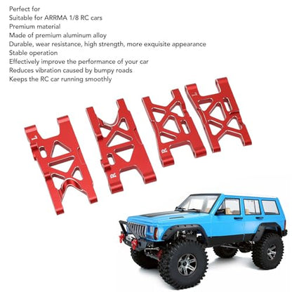 RC Front and Rear Suspension Arms Set Aluminum Alloy Upgrade Parts for Arrma 1/18 380 Brushed 4X4 Truck 380 Brushed 4X4 Small Scale Buggy, RC Car Upgrade Parts (Red) - color: Red