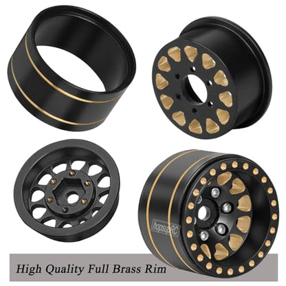 RC Full Brass 1.0in Beadlock RC Truck Tires Wheel Tires Upgrades Part for 1/18 1/24 Trx4m Axial SCX24 RC Crawler,RC Wheels Hops Up(4pcs Black) - style: Style D