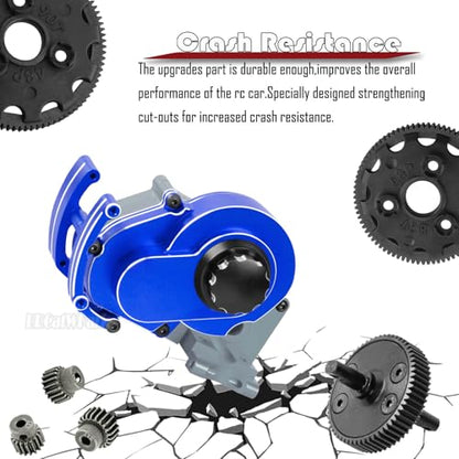 Transmission Case Gearbox w/Spur Gear Upgrades Part for 1/10 Slash/Stampede/Bandit/Rustler 2WD (VXL),RC Aluminum Transmission Gearbox Hops Up,Navy Blue & Titanium - color: Navy Blue - (Gear Gearbox)