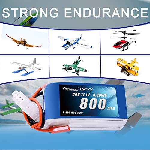 Gens ace 3S 800mAh 11.1V 40C LiPo Battery Pack with JST Plug for 200 250 Heli 800mm Warbirds Eflite Blade CP CP Pro Helicopter Compare to E-flite EFLB8003SJ30 - size: 1 Pcs