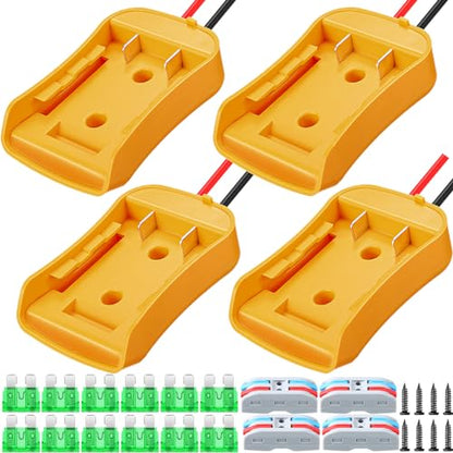 Pickmesh 4 Pack Wheels Adapter Compatible with Dewalt 20V Battery Adapter Converter Kit for RC Car Robotics RC Truck DIY Use Power Connector with 12AWG Wire Fuses and Wire Terminals