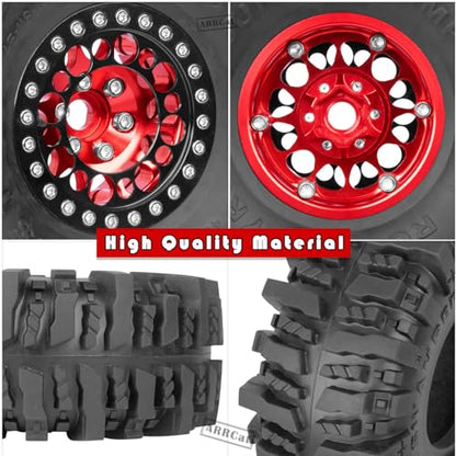 RC 1.9 Beadlock Wheels and Tires for 1/10 SCX10 SCX10 II 90046 SCX10 III AXI03007 SCX10 Pro TRX4 TRX6 Gen7/8 D90 VS4-10 MST CFX RC Crawler Car,Aluminum 1.9 Beadlock Wheel Rims and Tires,Red - color: Red for Axial SCX10