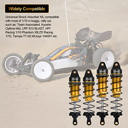 4Pcs RC Shocks Set 1:10 Scale 85mm Front & 95mm Rear Shock Absorber Set | Replacement Parts Compatible with 1/10 1/12 WLtoy Kyosho Tamiya Losi RC Buggy/Rally Racing Cars (Gold) - color: 1/10 Scale Gold black