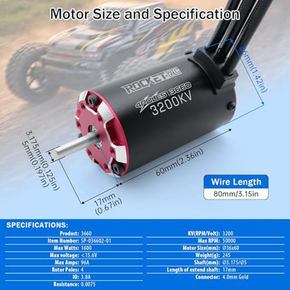 Surpass Hobby 3660 & 90A Brushless Motor and ESC Combo 2-3S Lipo Applicable to 1/10 Short Course Trucks Monster（3200kv 90A） - style: SUP3660 Motor 3200kv + 90A V2