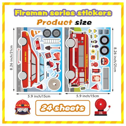 Truck Stickers, Make a face Sticker, Make Your Own Fire Truck Stickers | 24 Sheets, with 8 Designs Fire Themed Truck for Kindergarten Birthday Gift Classroom Fire Party Favors - style: Fire Truck