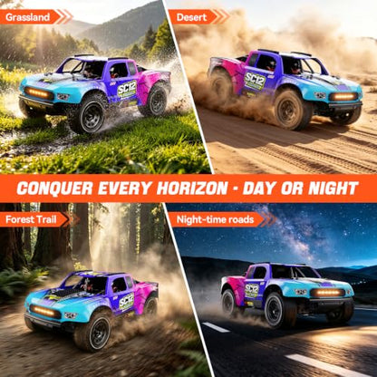 1/12 Brushless Remote Control Car RTR, 42MPH (70+Km/H 4WD Rc Short-Course Truck, Amateur-Level Rc Drift Car, Equipped with 3s 2200 Mah Battery, All-Terrain Tires, Suitable for Adults-Blue - color: Blue