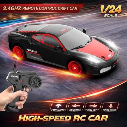 Remote Control Car RC Drift Car 2.4GHz 1:24 Scale 4WD 15KM/H High Speed Model Vehicle with LED Lights Drifting Tire Racing Sport Toy Car for Adults Boys Girls Kids Gift 2Pcs - color: G-black