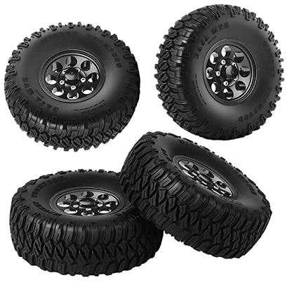 4Pcs 1.55 Inch Aluminum Beadlock Wheel Tires Rubber Tyre for 1/10 RC Crawler Car D90 TF2 Tamiya CC01 LC70 LC80(Black) - color: 95mm-black