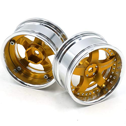 2pcs RC 1/10 Aluminum On Road Wheel Rims Hex 12mm Adjustable Offset Silver/Gold Color Fit for 1:10 RC On Road Drift Touring Street Car Tire Tyre - color: Silver & Gold