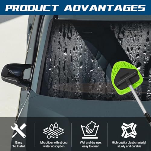 Car Wash Brush with Long Handle, Windshield Cleaning Tool, Car Washing Mop Kit Mitt Sponge Car Cleaning Supplies Kit, Microfiber Towel Gloves Universal for Cars RV SUV Truck Office (Green) - color: Green