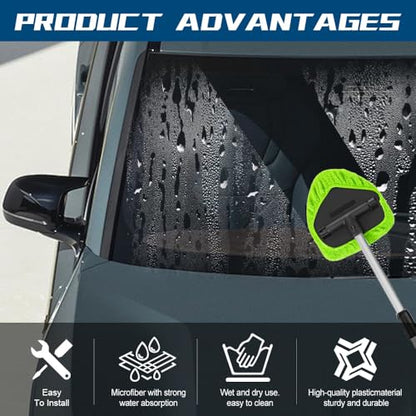 Car Wash Brush with Long Handle, Windshield Cleaning Tool, Car Washing Mop Kit Mitt Sponge Car Cleaning Supplies Kit, Microfiber Towel Gloves Universal for Cars RV SUV Truck Office (Green) - color: Green